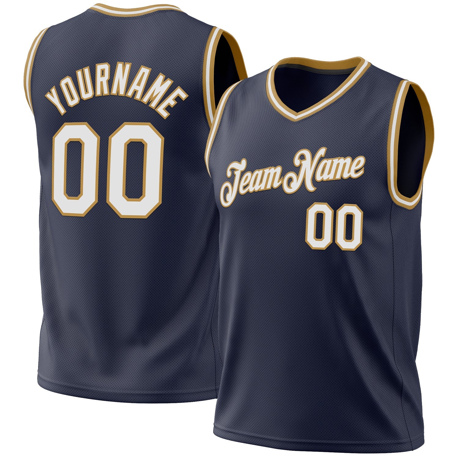 Custom Navy White-Old Gold Authentic Throwback Basketball Jersey - Main View