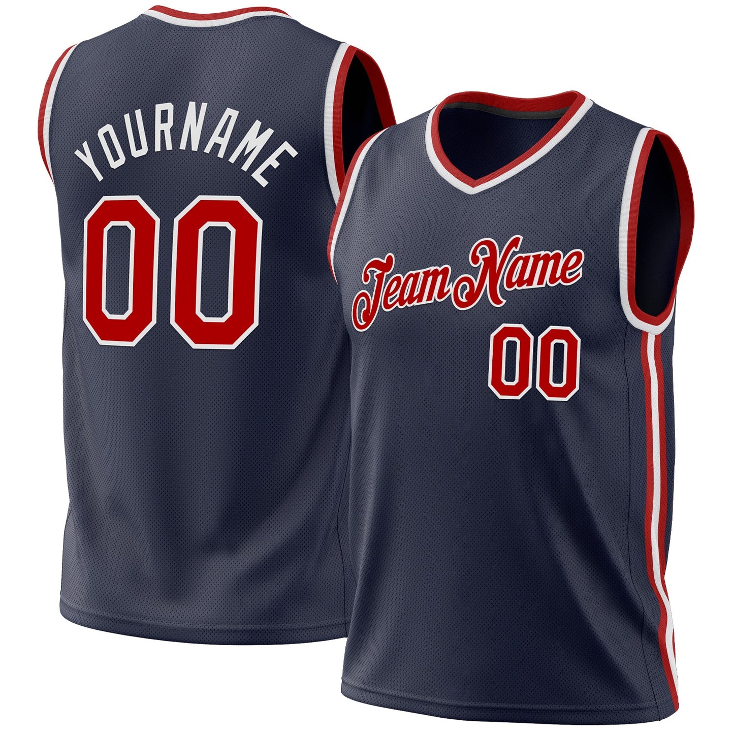 Custom Navy Red-White Authentic Throwback Basketball Jersey - Main View