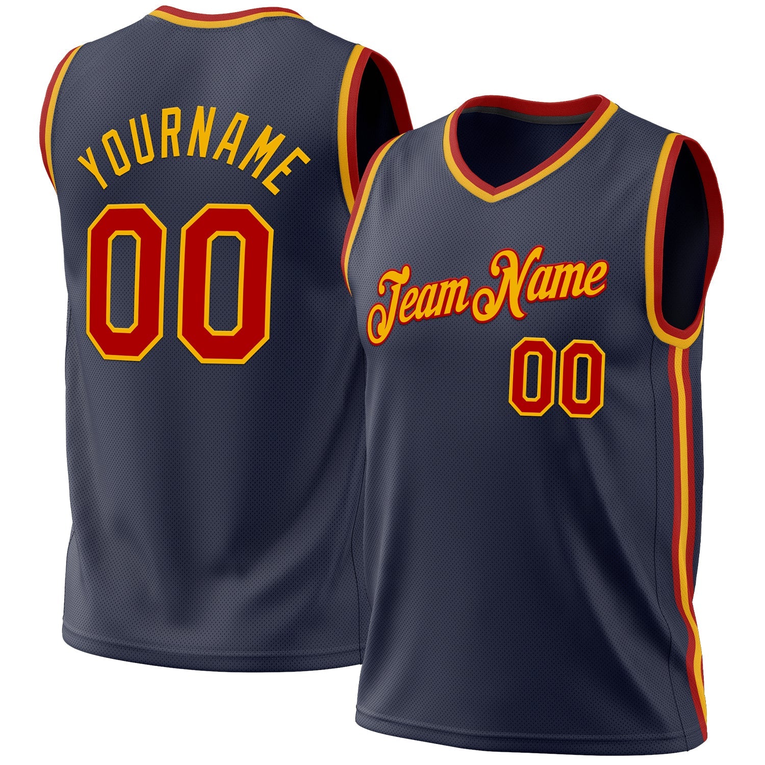 Custom Navy Red-Gold Authentic Throwback Basketball Jersey - Main View