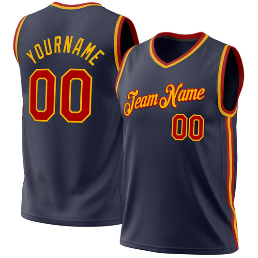 Custom Navy Red-Gold Authentic Throwback Basketball Jersey - Main View