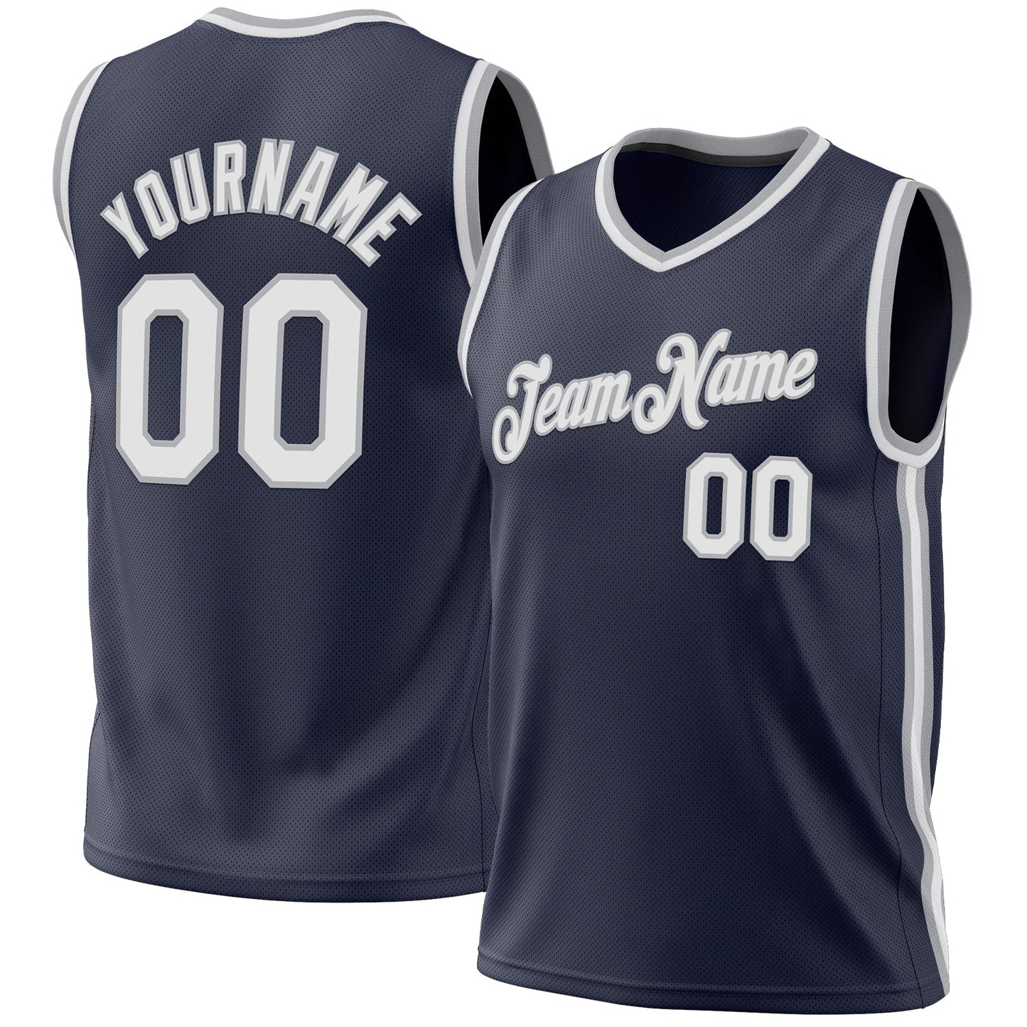 Custom Navy White-Gray Authentic Throwback Basketball Jersey - Main View