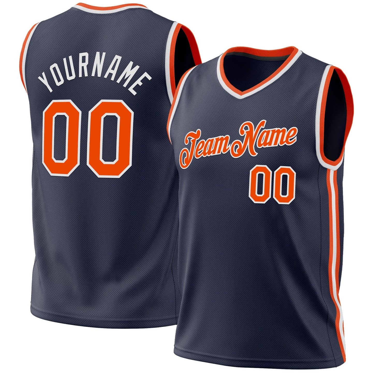 Custom Navy Orange-White Authentic Throwback Basketball Jersey - Main View