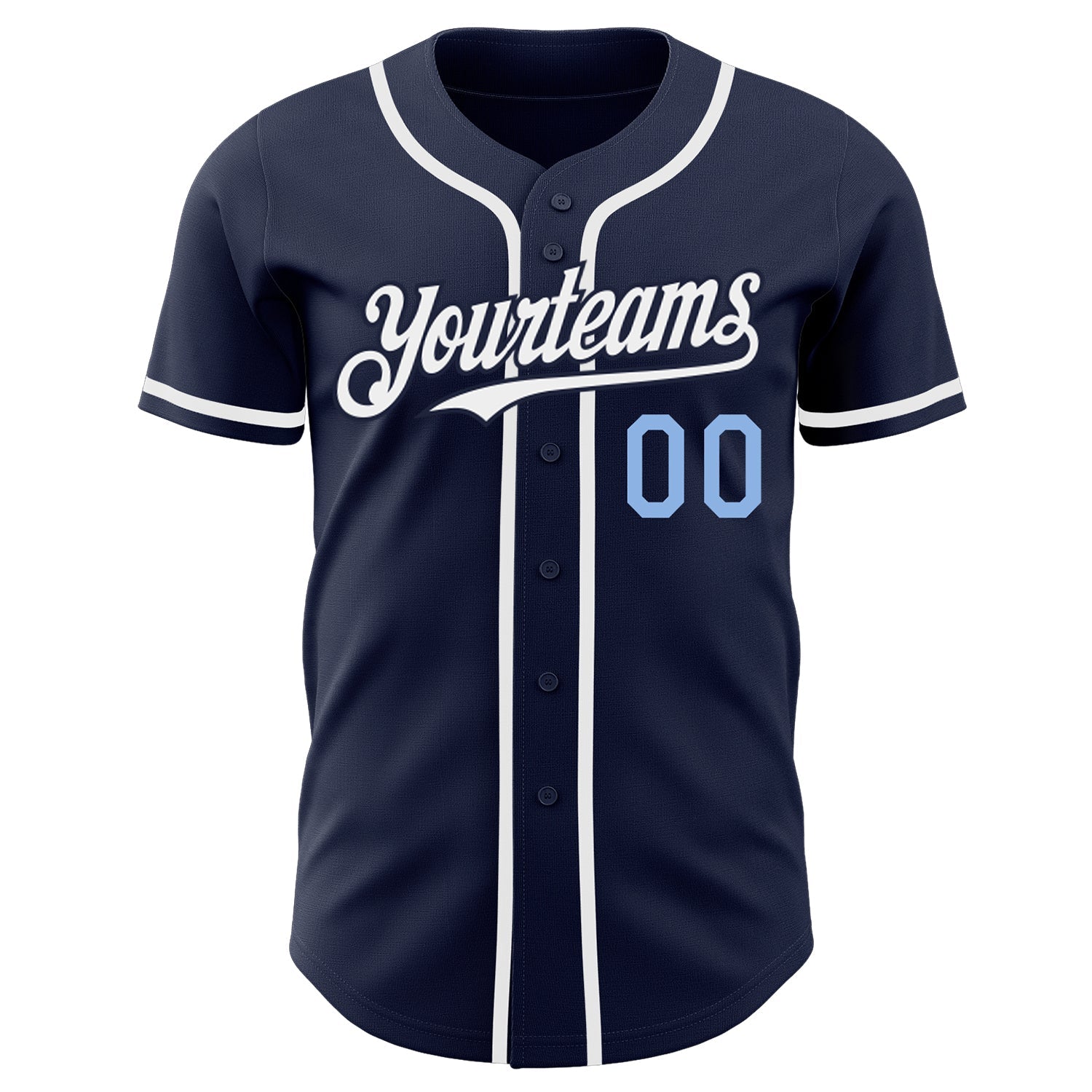 Custom Navy Light Blue-White Authentic Baseball Jersey view 2