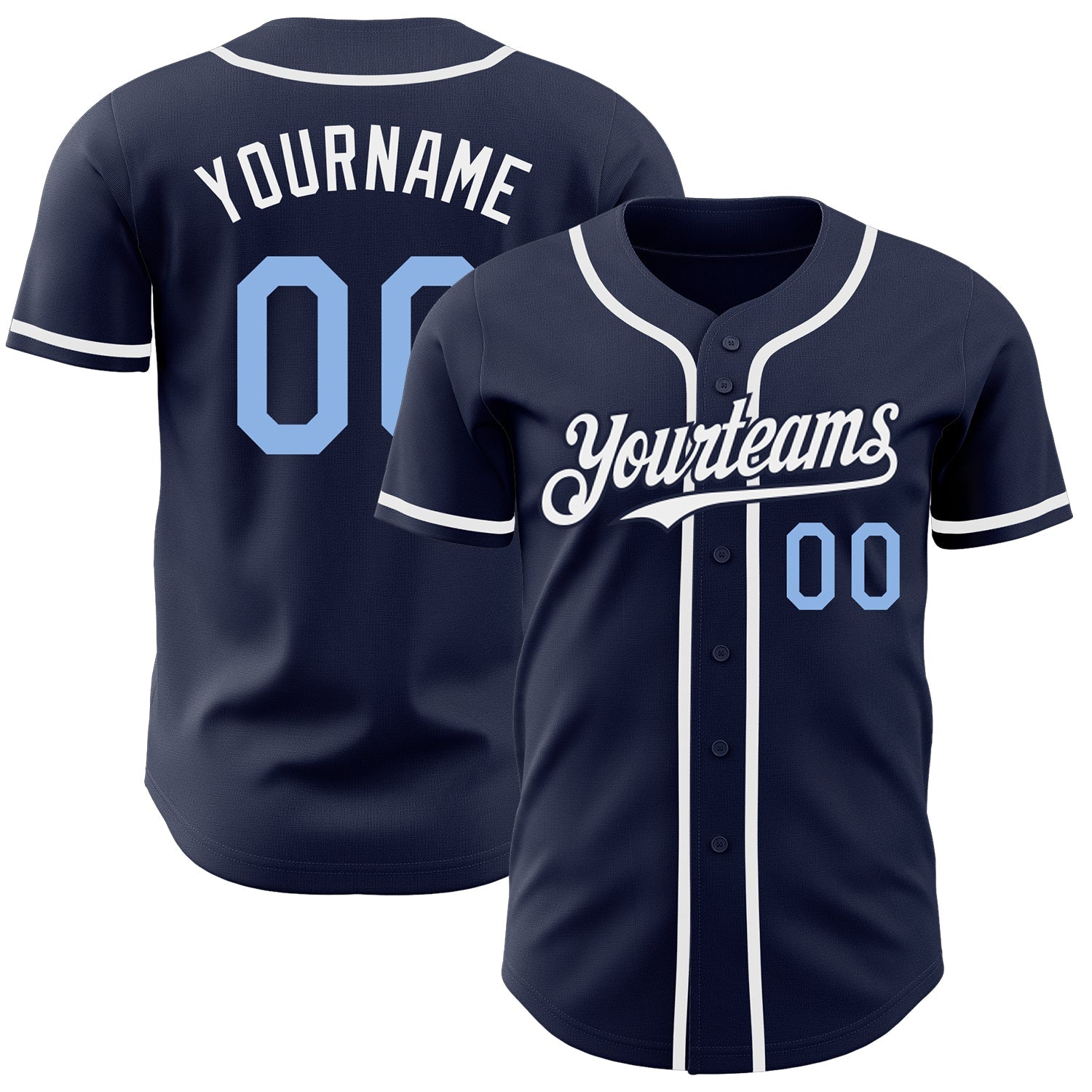 Custom Navy Light Blue-White Authentic Baseball Jersey - Main View