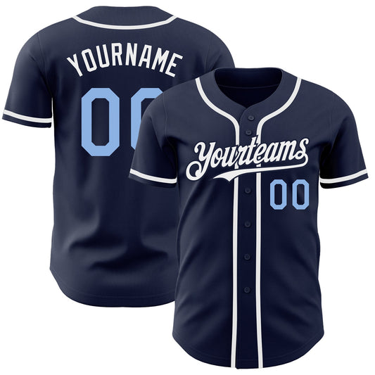 Custom Navy Light Blue-White Authentic Baseball Jersey - Main View