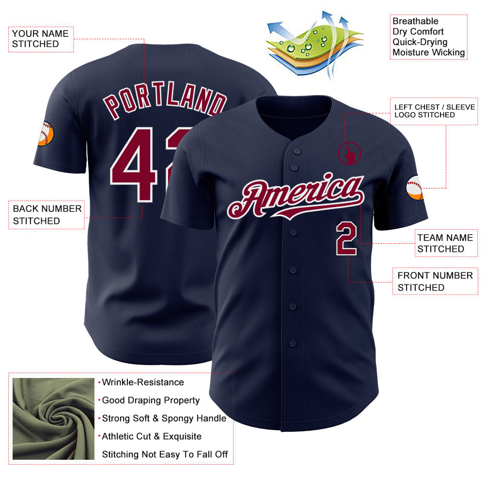 Custom Navy Maroon-White Authentic Baseball Jersey view 3