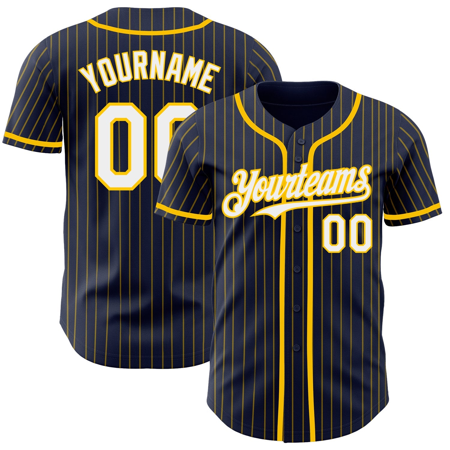 Custom Navy Yellow Pinstripe White Authentic Baseball Jersey - Main View