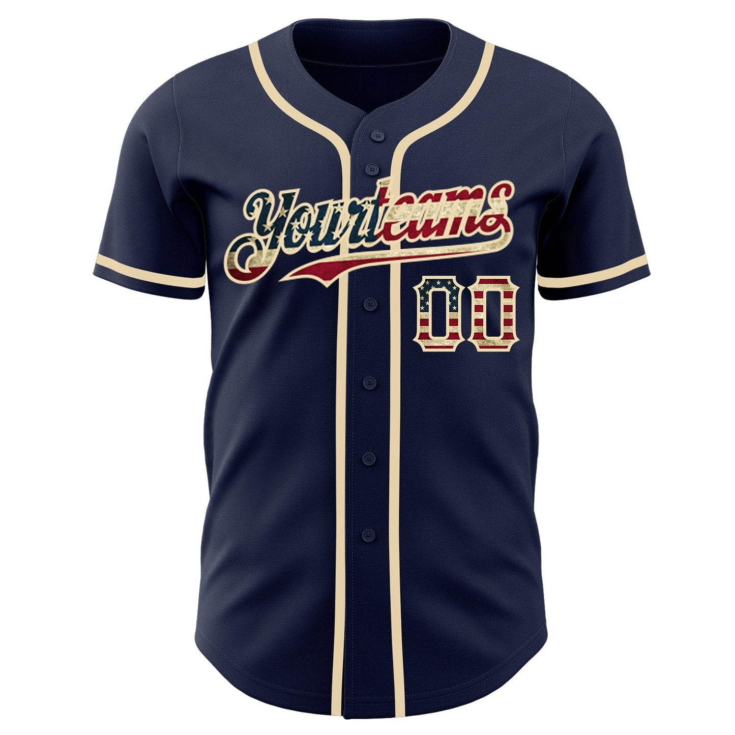 Custom Navy Vintage USA Flag-Cream Authentic Baseball Jersey view 2