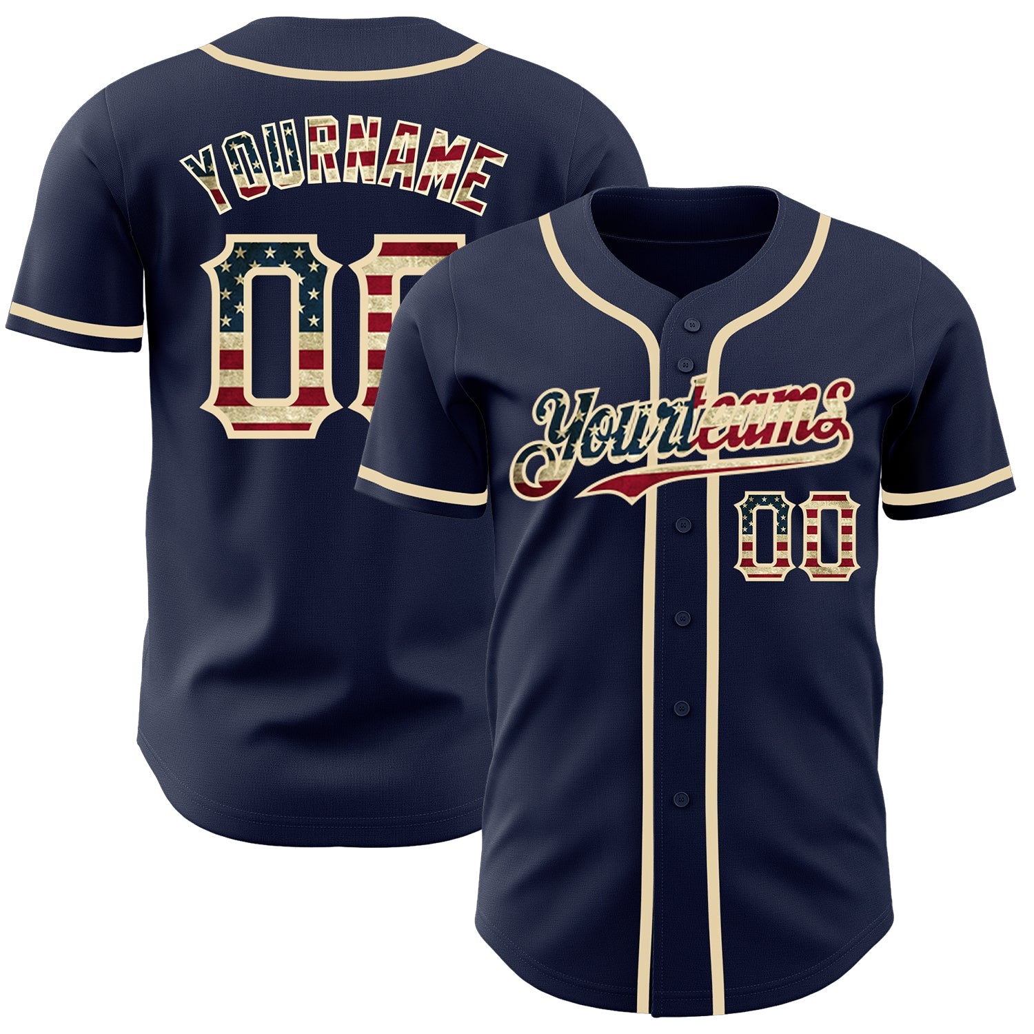 Custom Navy Vintage USA Flag-Cream Authentic Baseball Jersey - Main View