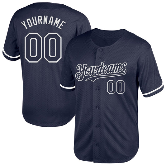 Custom Navy White Mesh Authentic Throwback Baseball Jersey - Main View