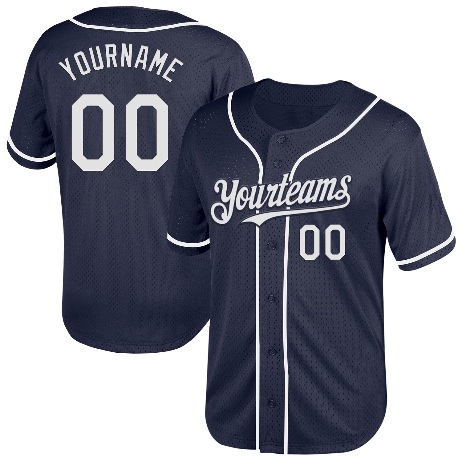 Custom Navy White Mesh Authentic Throwback Baseball Jersey - Main View
