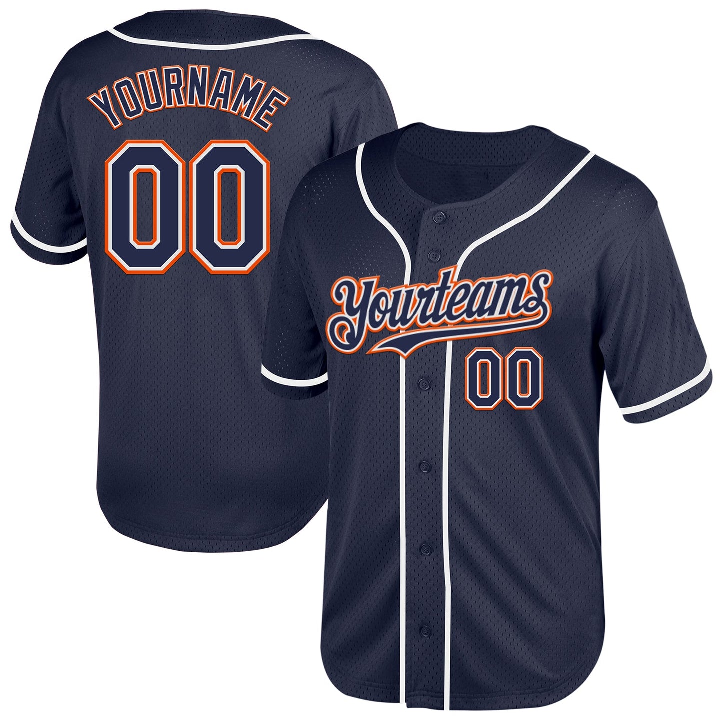Custom Navy White-Orange Mesh Authentic Throwback Baseball Jersey - Main View