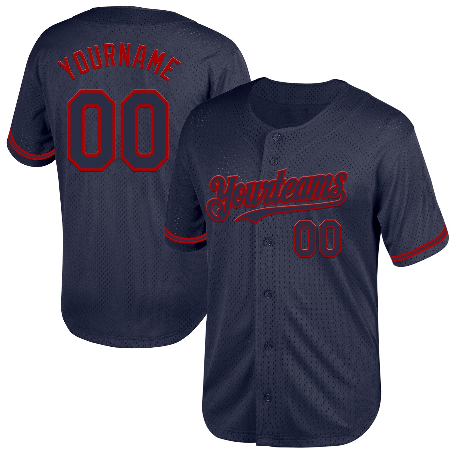 Custom Navy Red Mesh Authentic Throwback Baseball Jersey - Main View