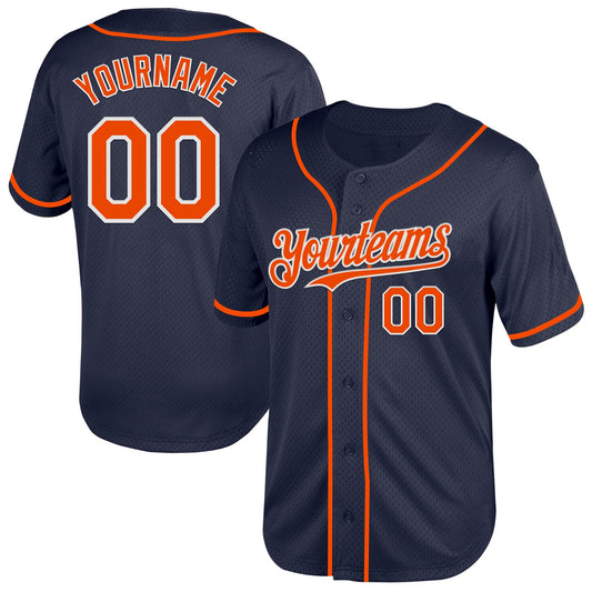 Custom Navy Orange-White Mesh Authentic Throwback Baseball Jersey - Main View