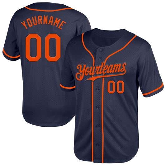 Custom Navy Orange Mesh Authentic Throwback Baseball Jersey - Main View