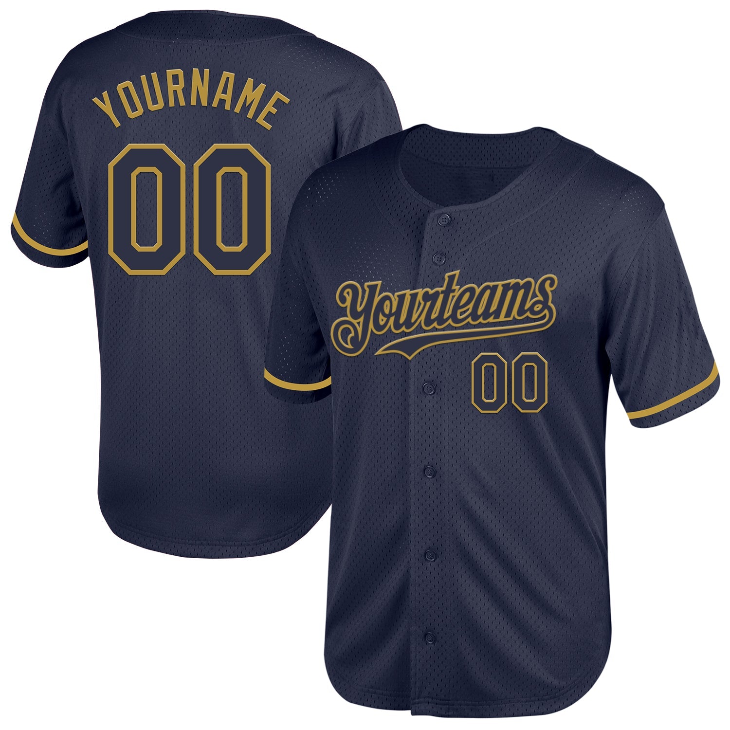 Custom Navy Old Gold Mesh Authentic Throwback Baseball Jersey - Main View