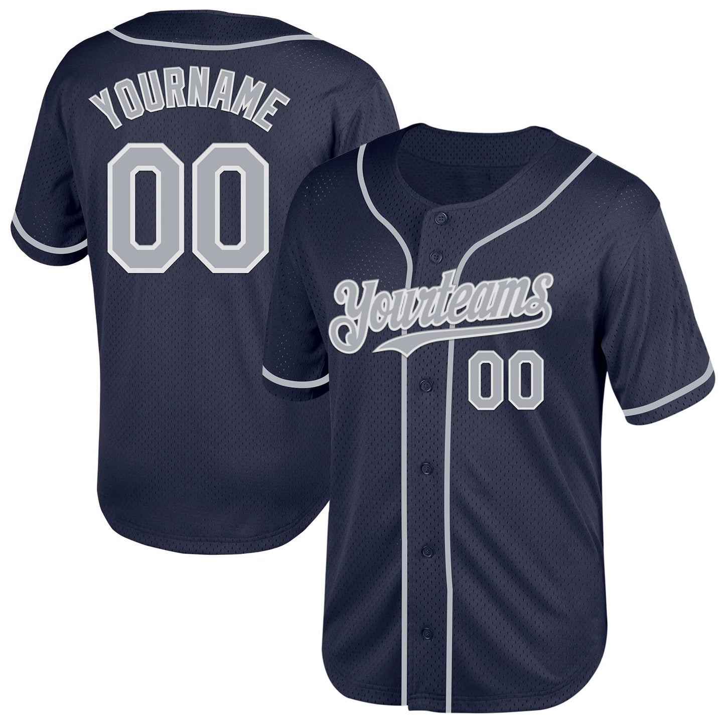 Custom Navy Gray-White Mesh Authentic Throwback Baseball Jersey - Main View