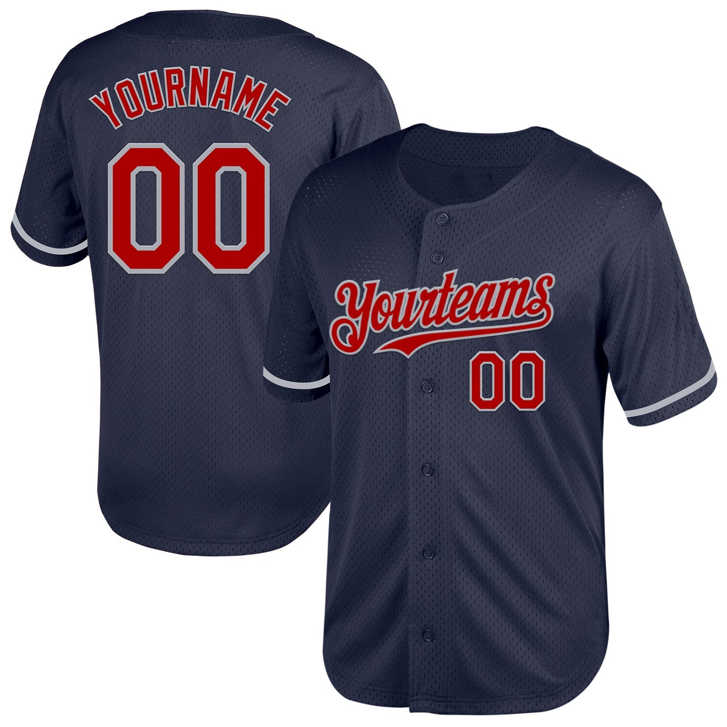 Custom Navy Red-Gray Mesh Authentic Throwback Baseball Jersey - Main View