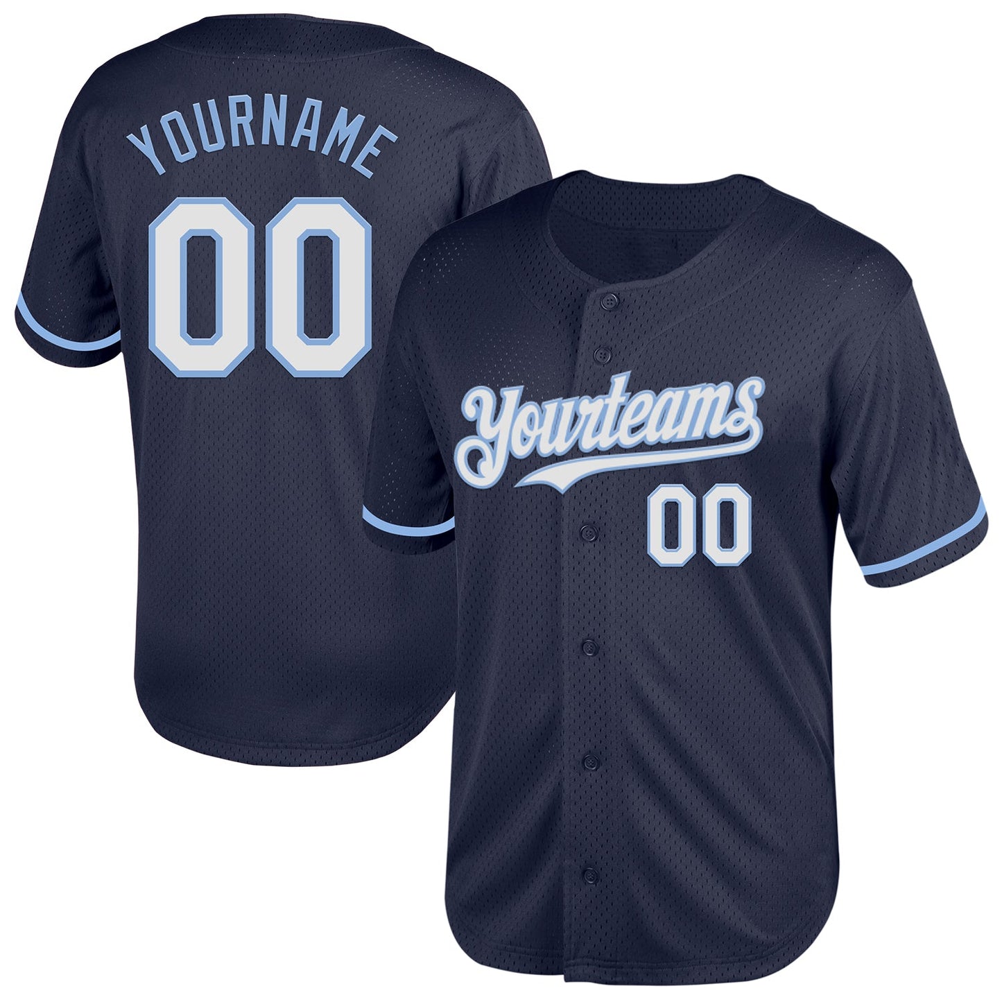 Custom Navy White-Light Blue Mesh Authentic Throwback Baseball Jersey - Main View