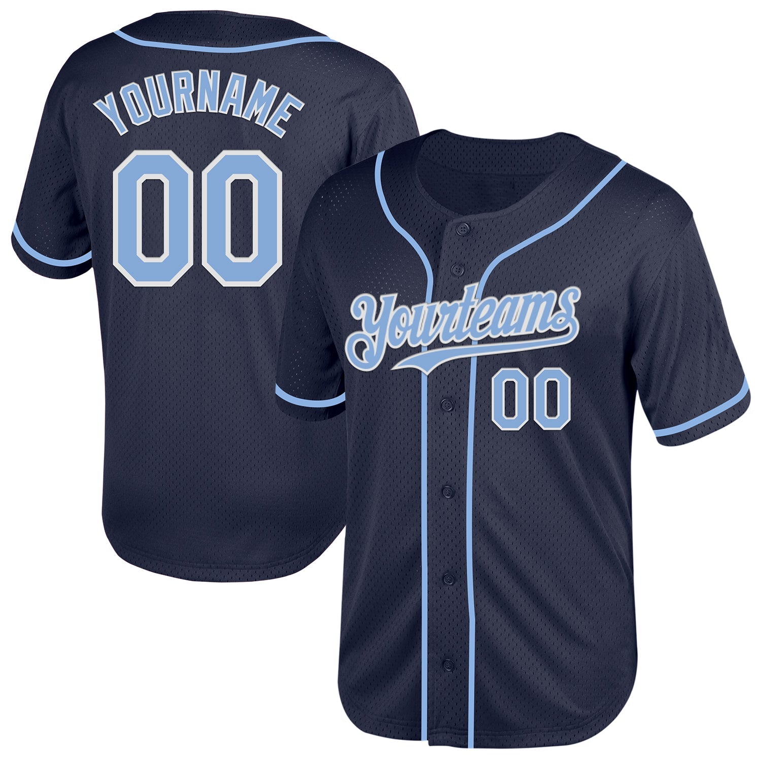 Custom Navy Light Blue-White Mesh Authentic Throwback Baseball Jersey - Main View