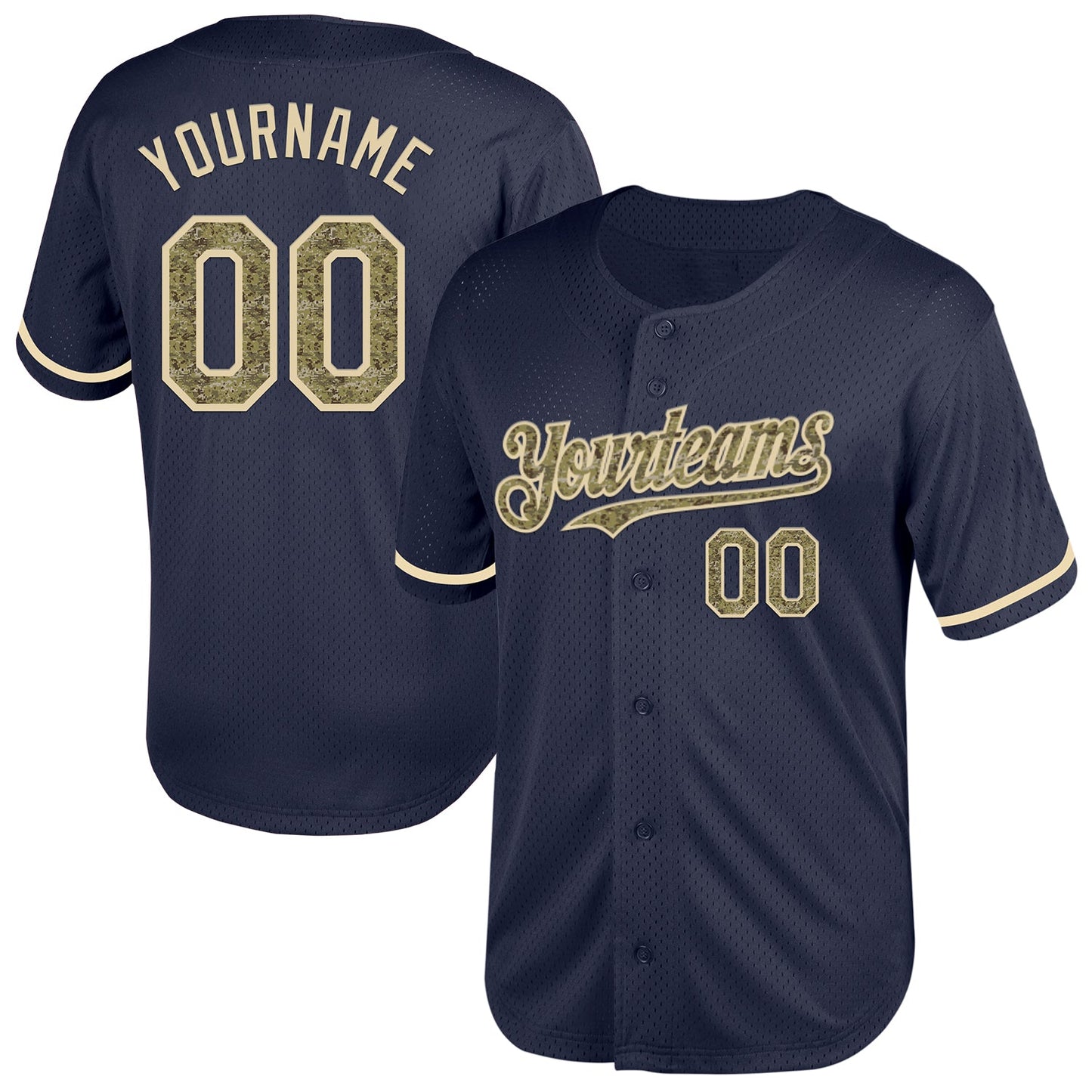 Custom Navy Camo-Cream Mesh Authentic Throwback Baseball Jersey - Main View