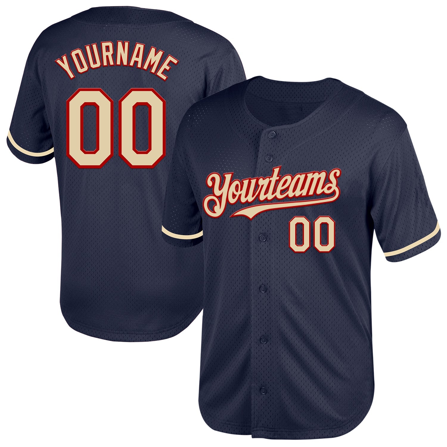 Custom Navy Cream-Red Mesh Authentic Throwback Baseball Jersey - Main View