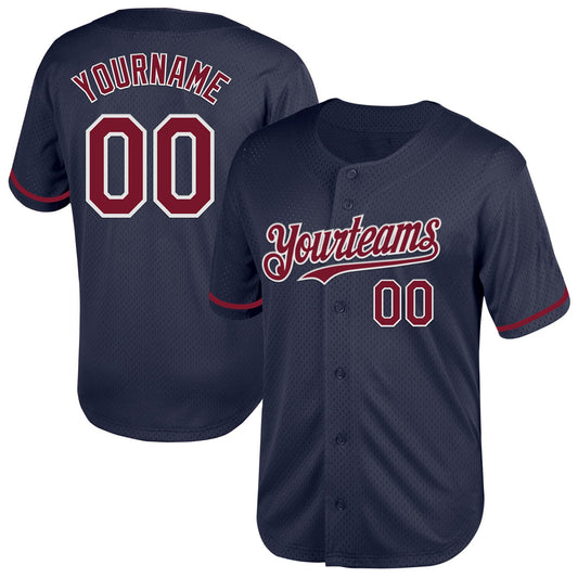 Custom Navy Crimson-White Mesh Authentic Throwback Baseball Jersey - Main View