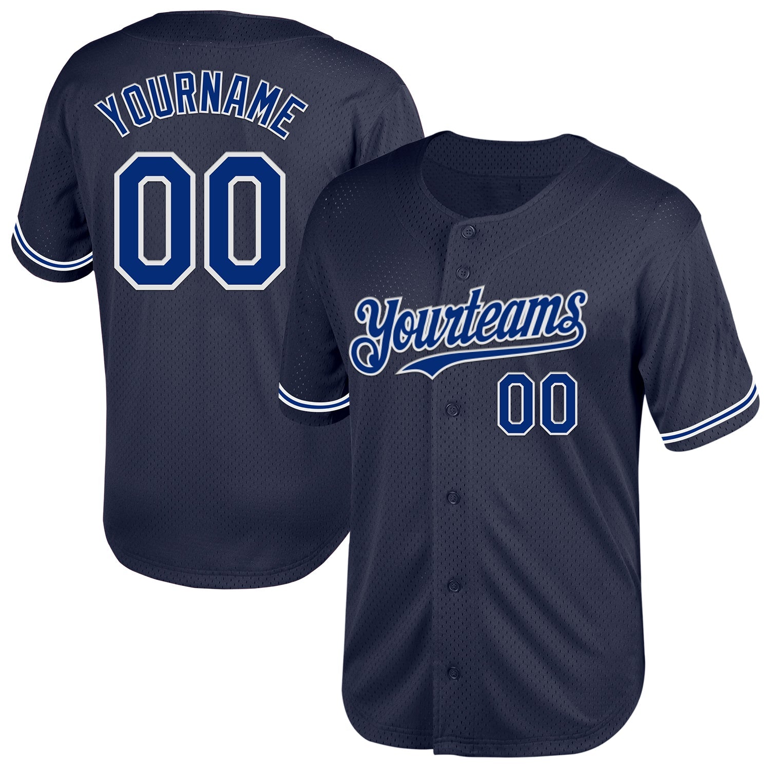 Custom Navy Royal-White Mesh Authentic Throwback Baseball Jersey - Main View