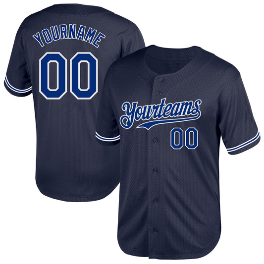 Custom Navy Royal-White Mesh Authentic Throwback Baseball Jersey - Main View