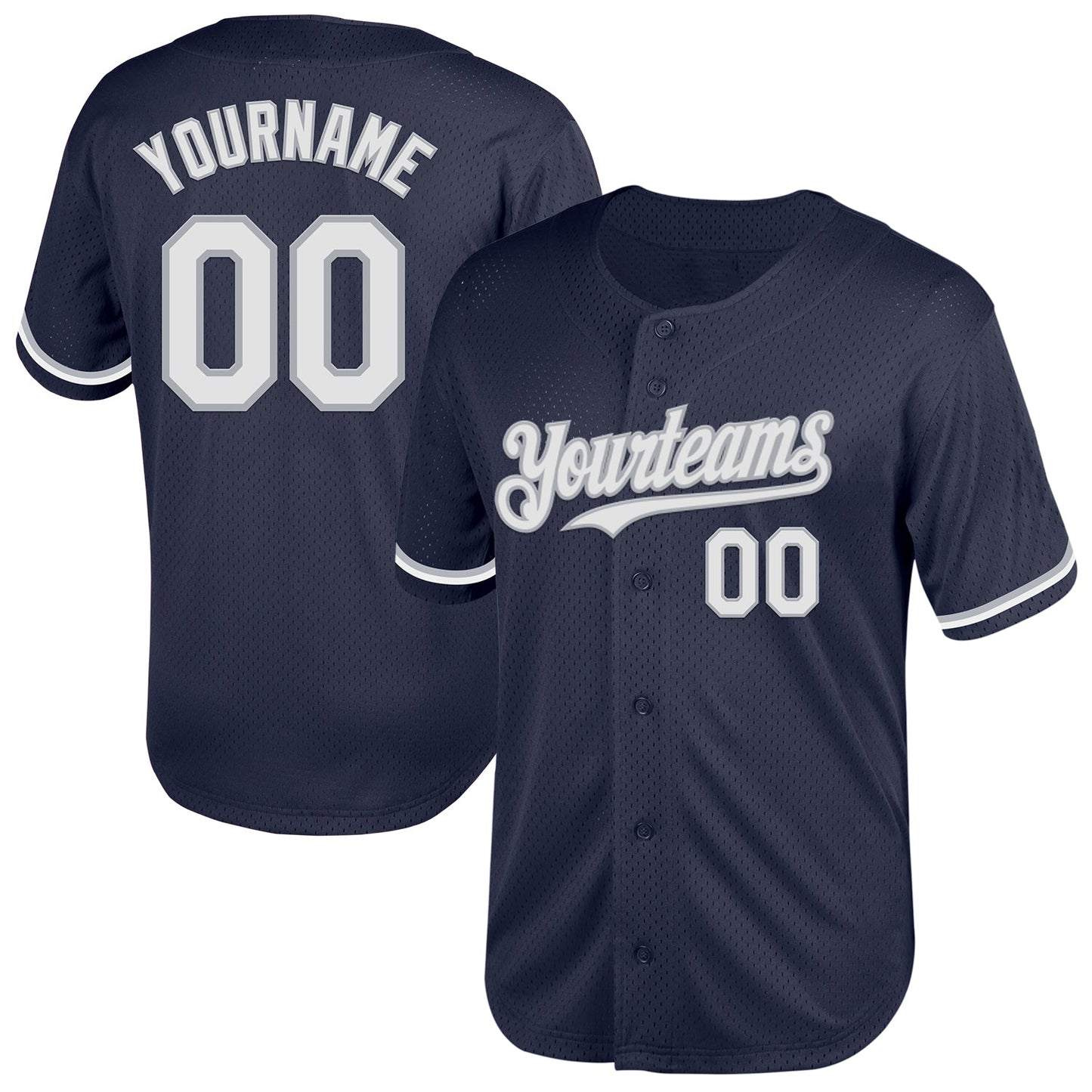 Custom Navy White-Gray Mesh Authentic Throwback Baseball Jersey - Main View