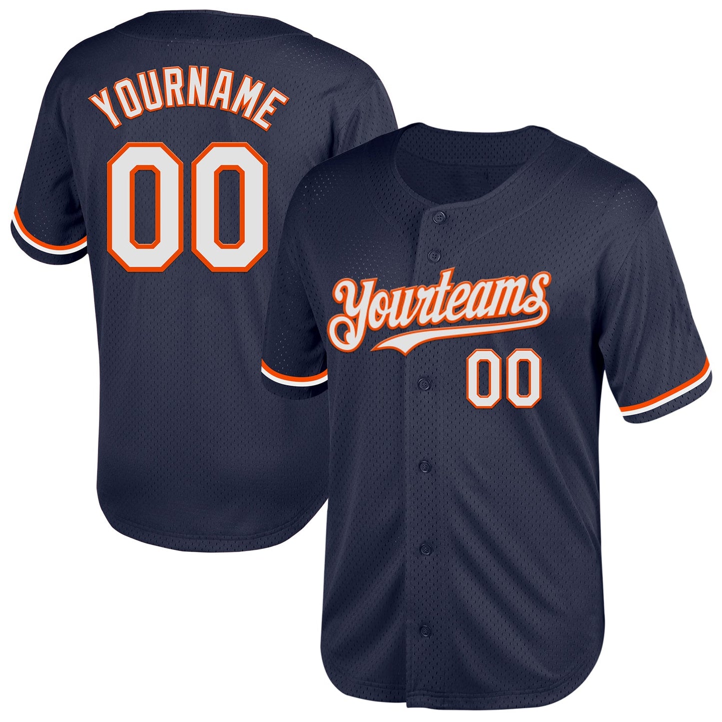 Custom Navy White-Orange Mesh Authentic Throwback Baseball Jersey - Main View