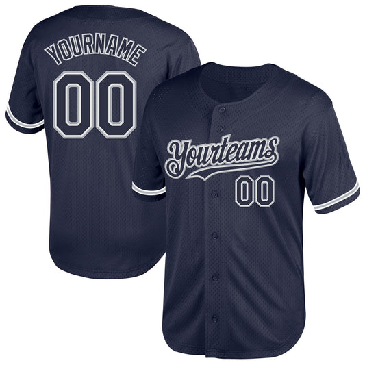 Custom Navy White-Gray Mesh Authentic Throwback Baseball Jersey - Main View