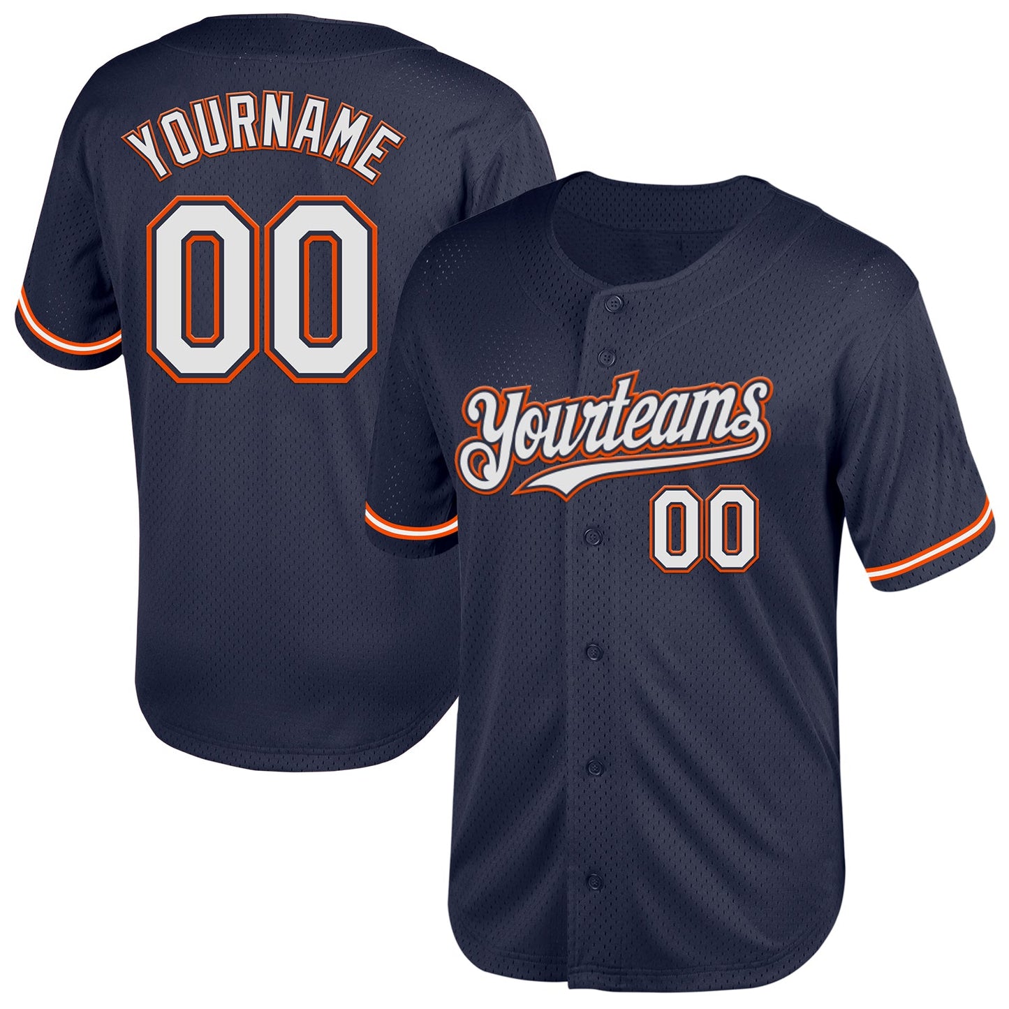 Custom Navy White-Orange Mesh Authentic Throwback Baseball Jersey - Main View
