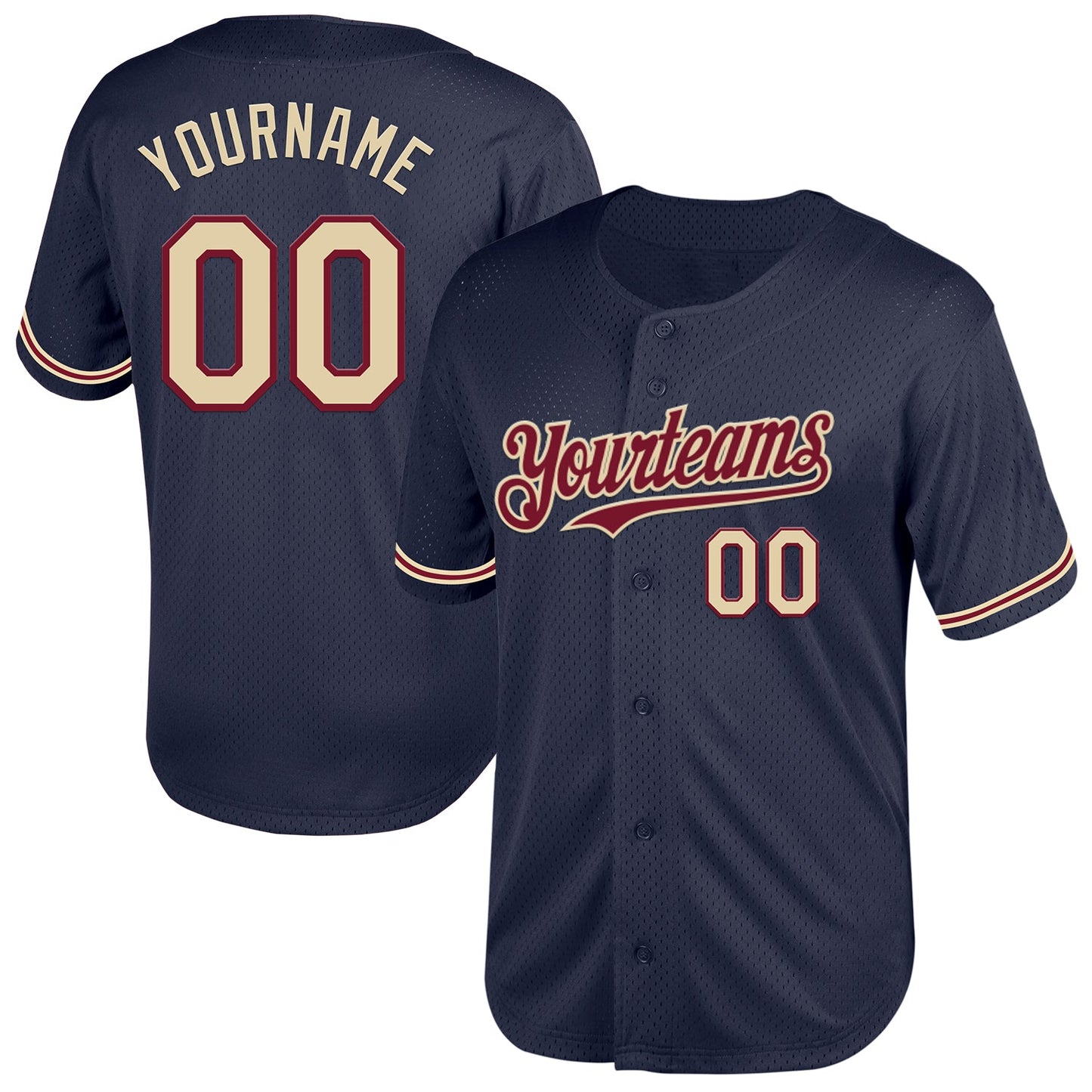 Custom Navy City Cream-Crimson Mesh Authentic Throwback Baseball Jersey - Main View