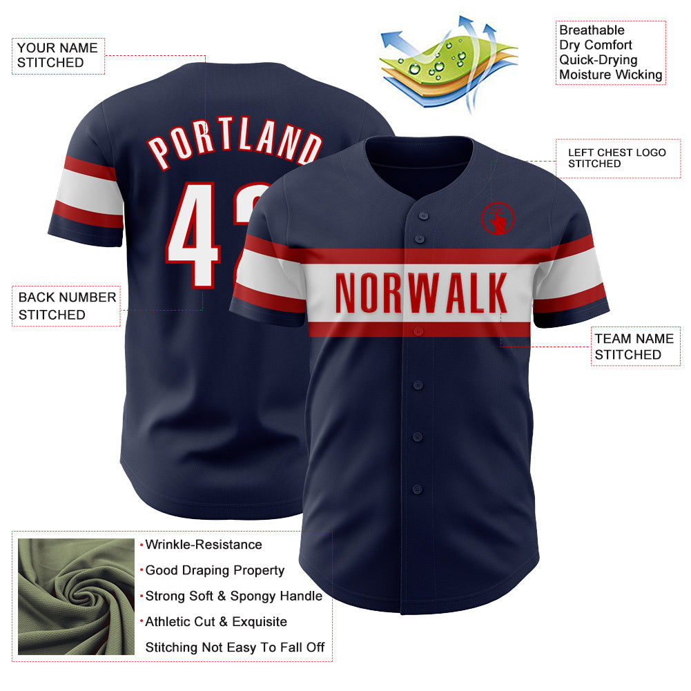 Custom Navy White-Red Authentic Baseball Jersey view 3