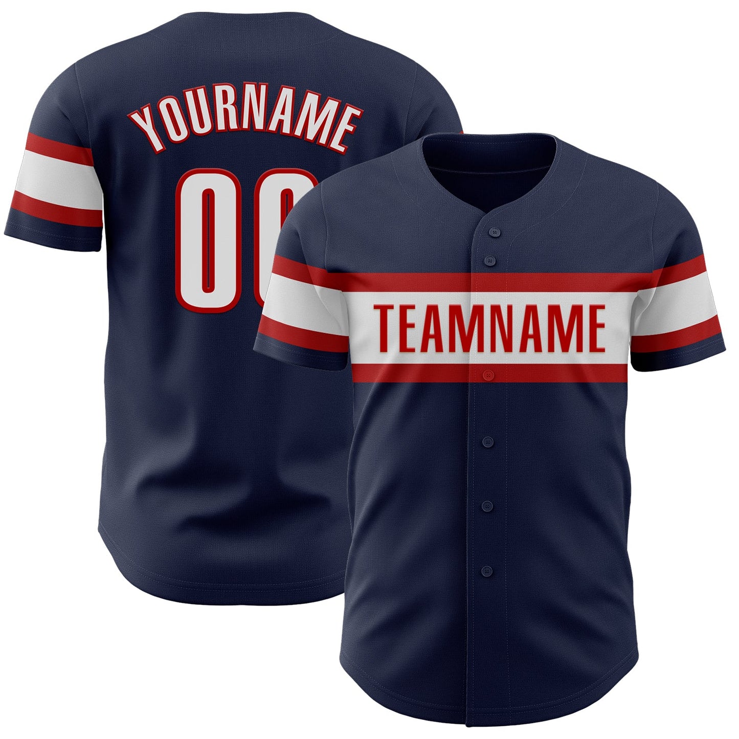 Custom Navy White-Red Authentic Baseball Jersey - Main View