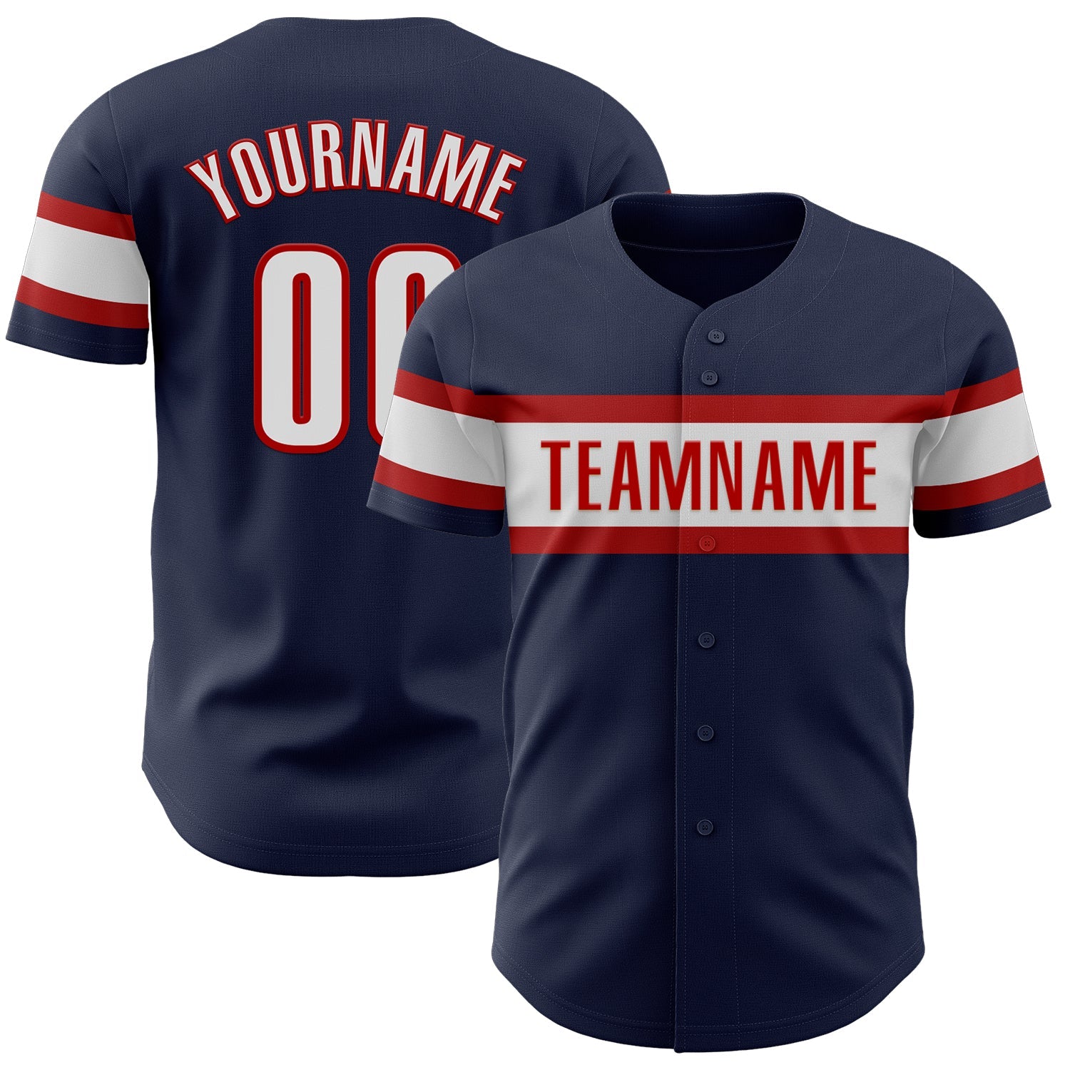 Custom Navy White-Red Authentic Baseball Jersey - Main View