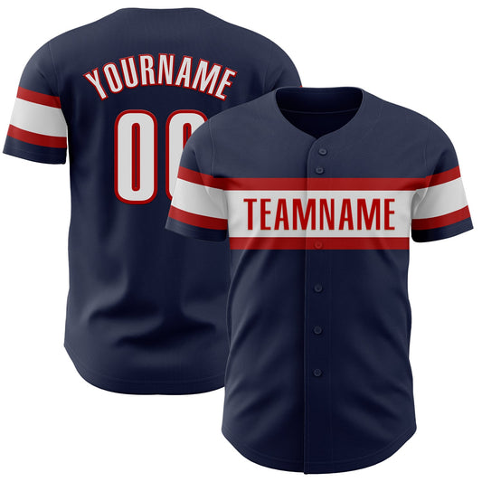 Custom Navy White-Red Authentic Baseball Jersey - Main View
