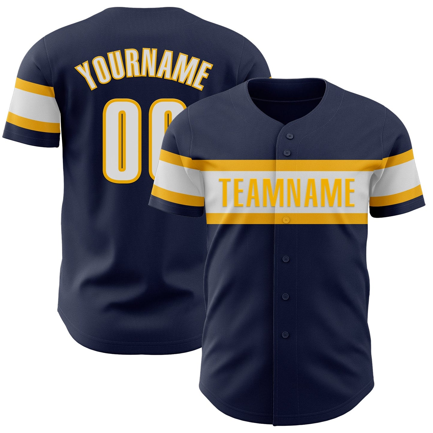 Custom Navy White-Gold Authentic Baseball Jersey - Main View