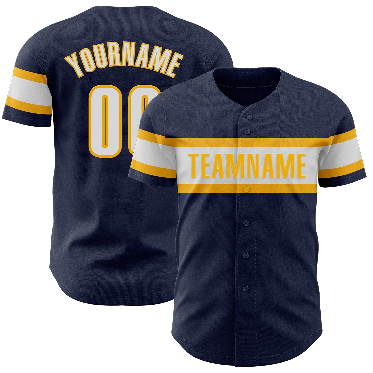 Custom Navy White-Gold Authentic Baseball Jersey - Main View