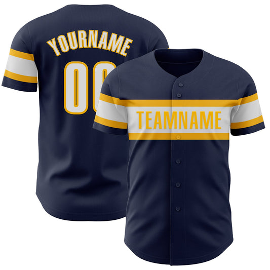 Custom Navy White-Gold Authentic Baseball Jersey - Main View
