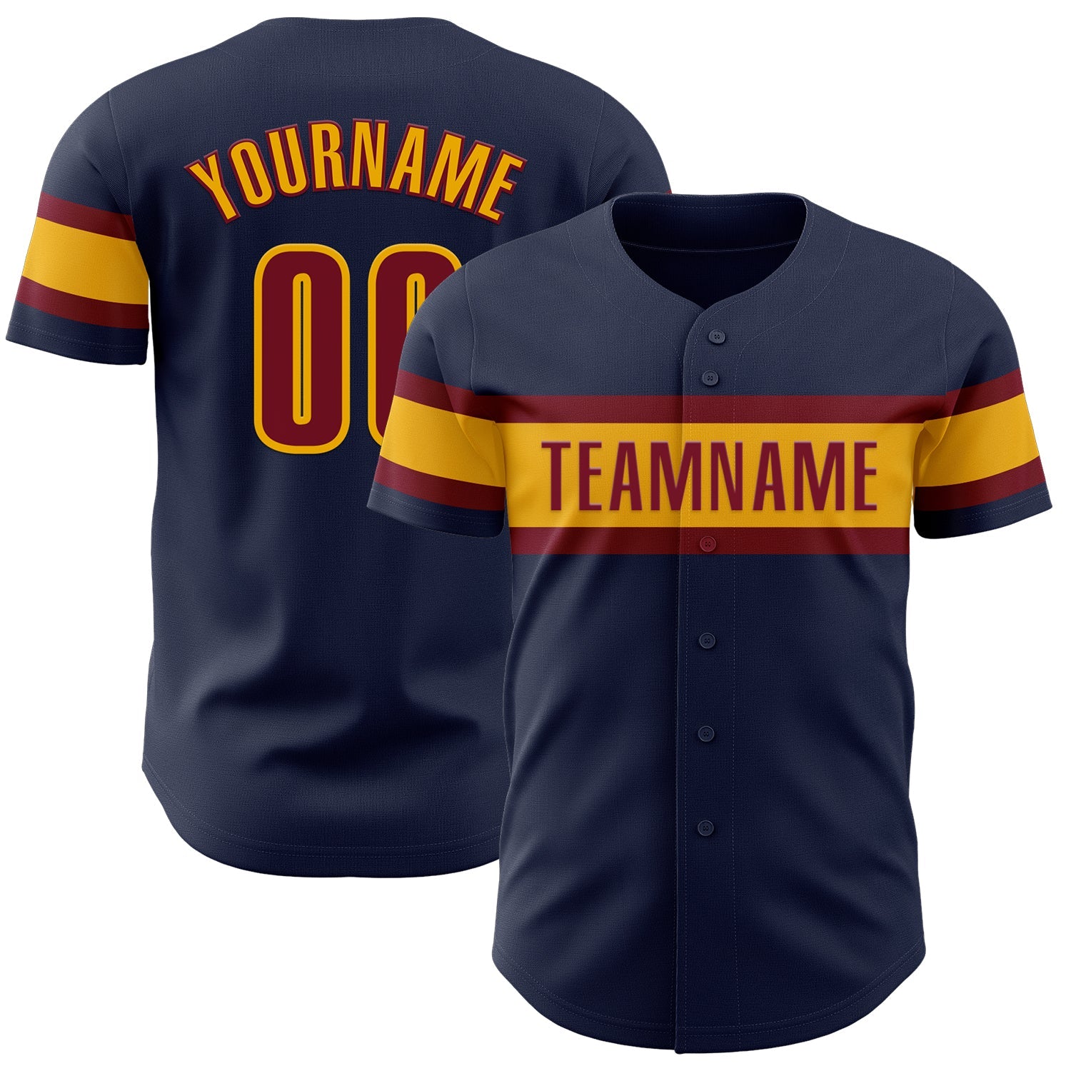 Custom Navy Crimson-Gold Authentic Baseball Jersey - Main View