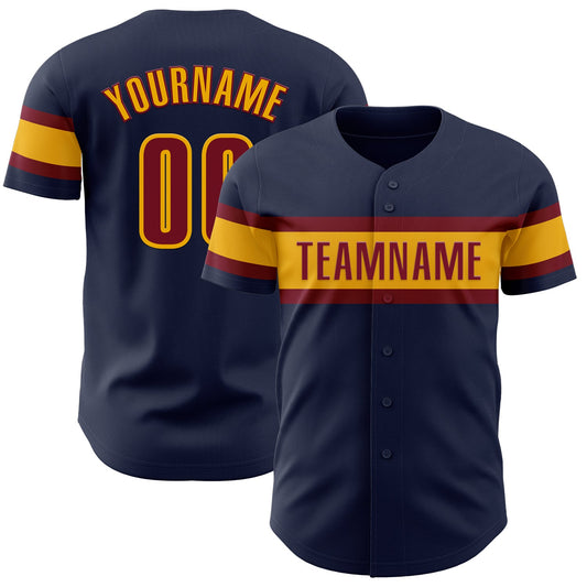 Custom Navy Crimson-Gold Authentic Baseball Jersey - Main View