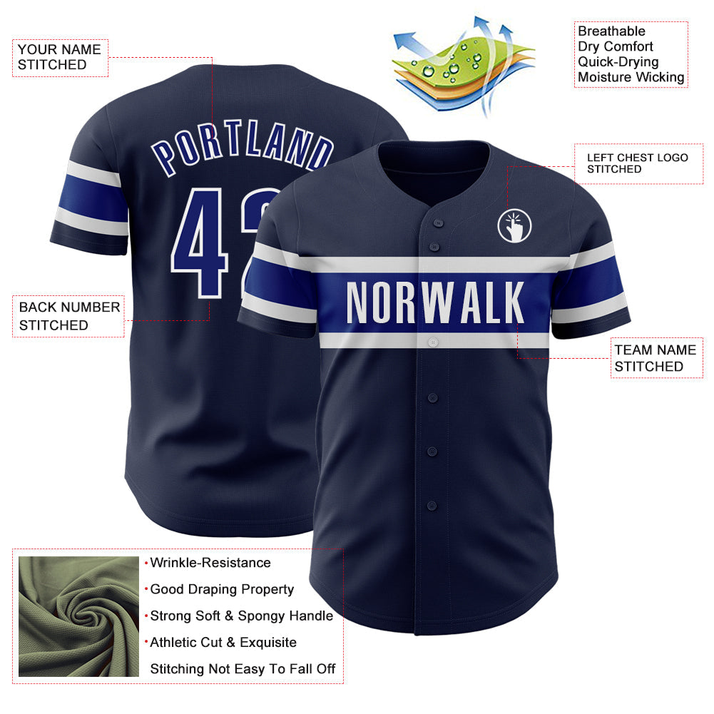 Custom Navy Royal-White Authentic Baseball Jersey view 3