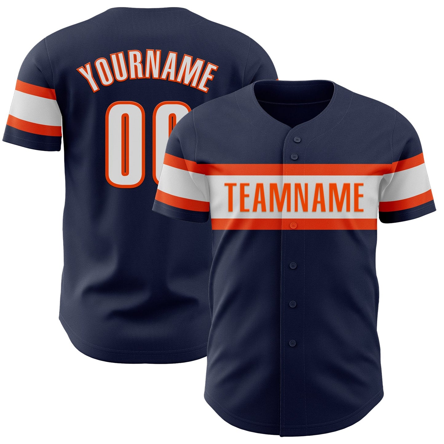 Custom Navy White-Orange Authentic Baseball Jersey - Main View