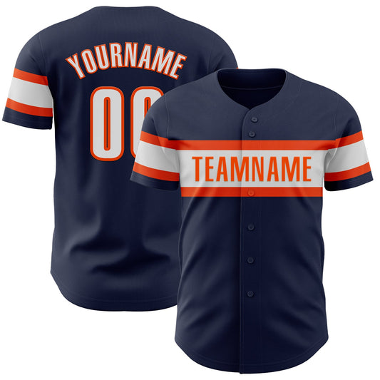 Custom Navy White-Orange Authentic Baseball Jersey - Main View
