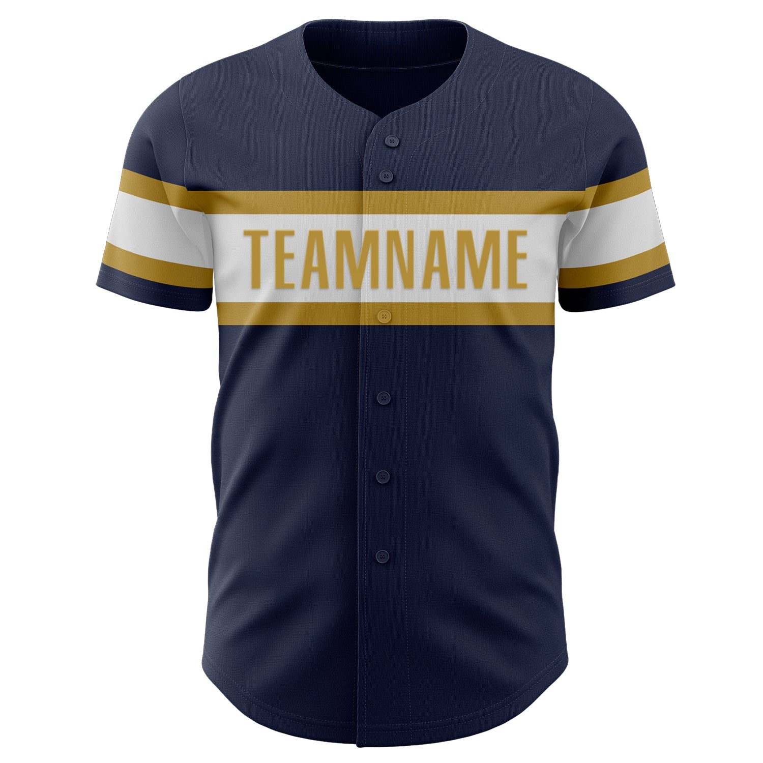 Custom Navy White-Old Gold Authentic Baseball Jersey view 2