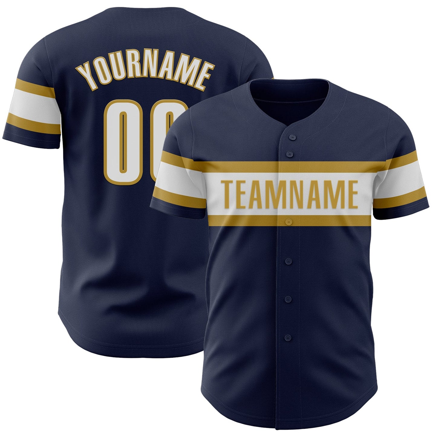 Custom Navy White-Old Gold Authentic Baseball Jersey - Main View