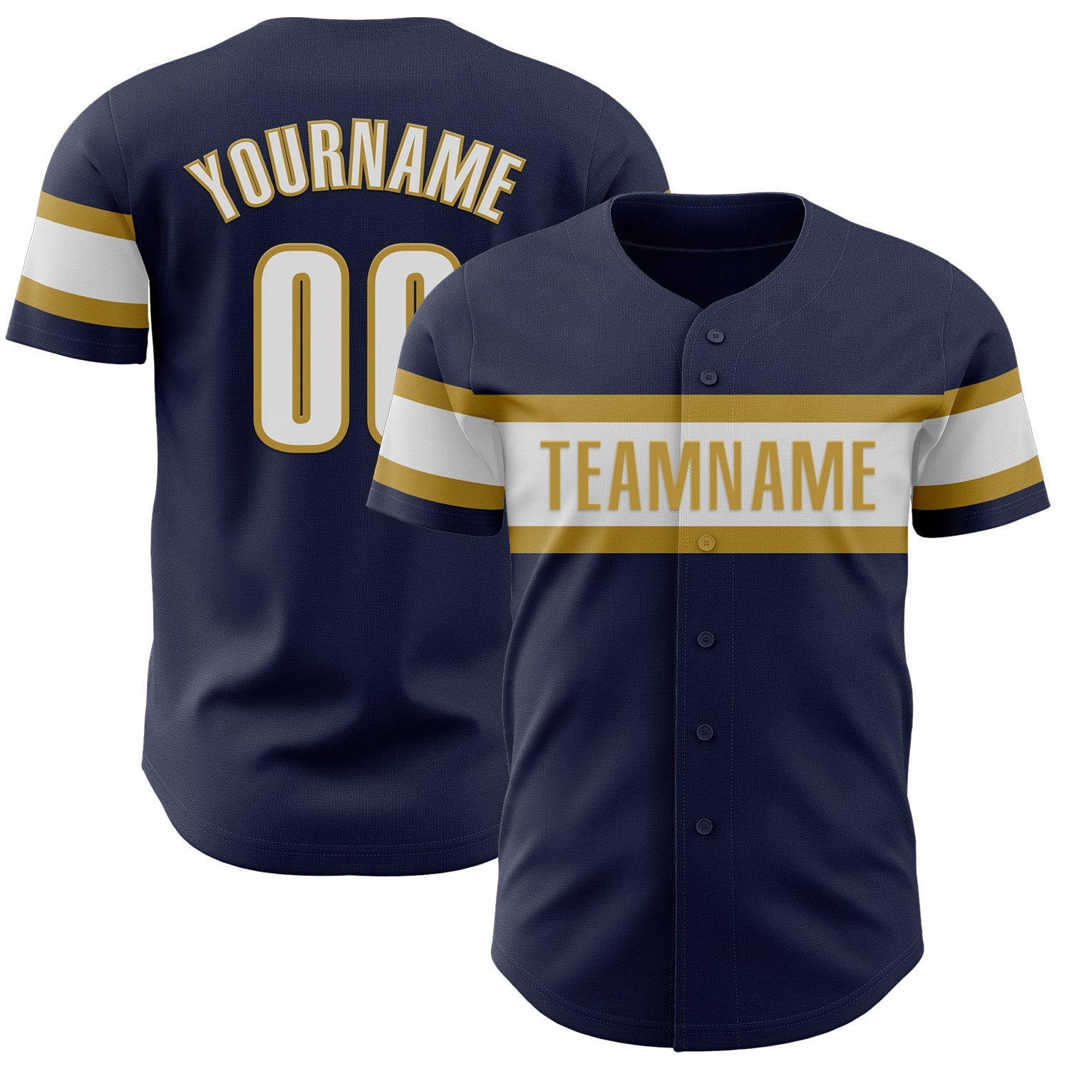 Custom Navy White-Old Gold Authentic Baseball Jersey - Main View