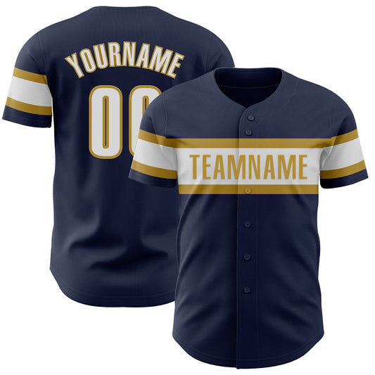 Custom Navy White-Old Gold Authentic Baseball Jersey - Main View